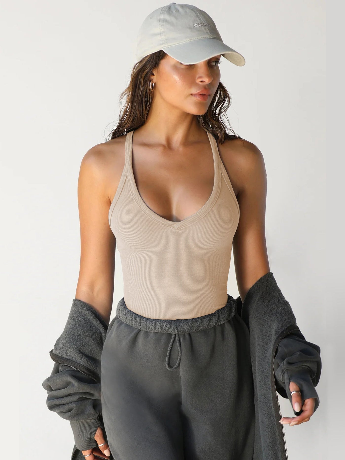 Zara | Casual Halter V-Neck Plain Sleeveless Top