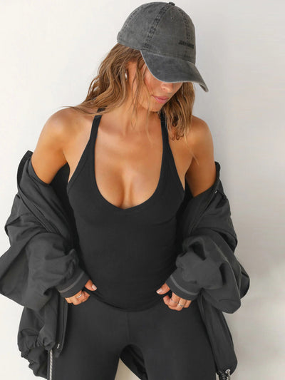 Zara | Casual Halter V-Neck Plain Sleeveless Top