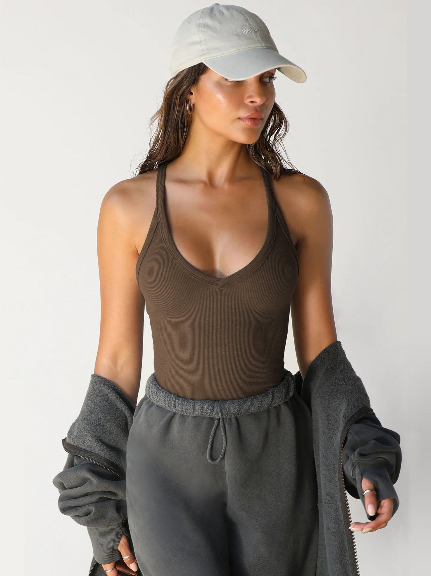 Zara | Casual Halter V-Neck Plain Sleeveless Top